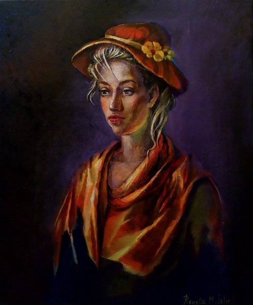 French CIA Lady Portrait  - Oil on Canvas 50 x 60cm by Reneta Isin