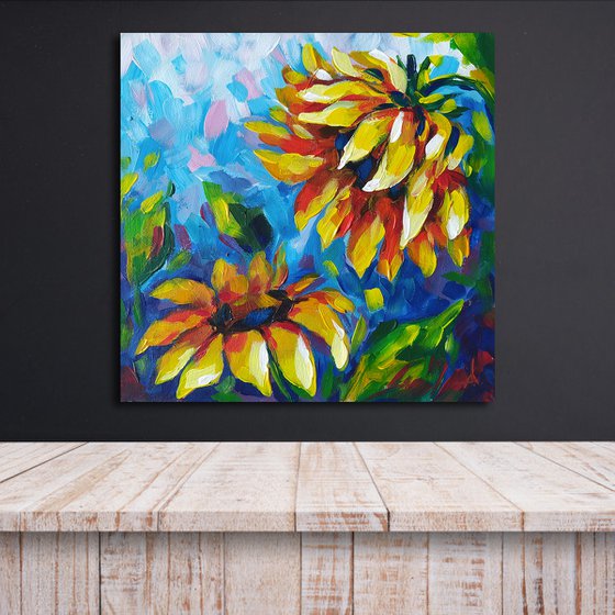 Sunflowers -  acrylic, sunflowers flowers, painting, sunflowers acrylic painting,  painting, flowers