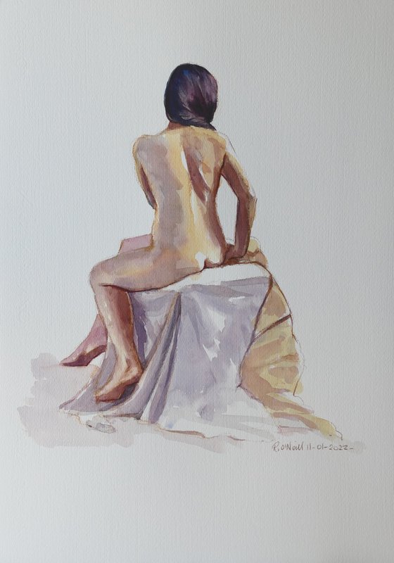 Seated female nude back study