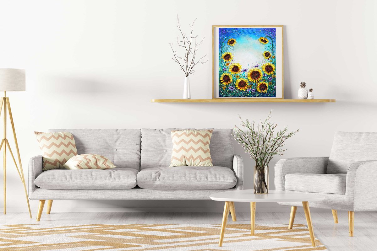 Impressionistic Botanical Acrylic Painting By Amanda Dagg, 20 X 24, Sunflower Serenade, Original Artwork