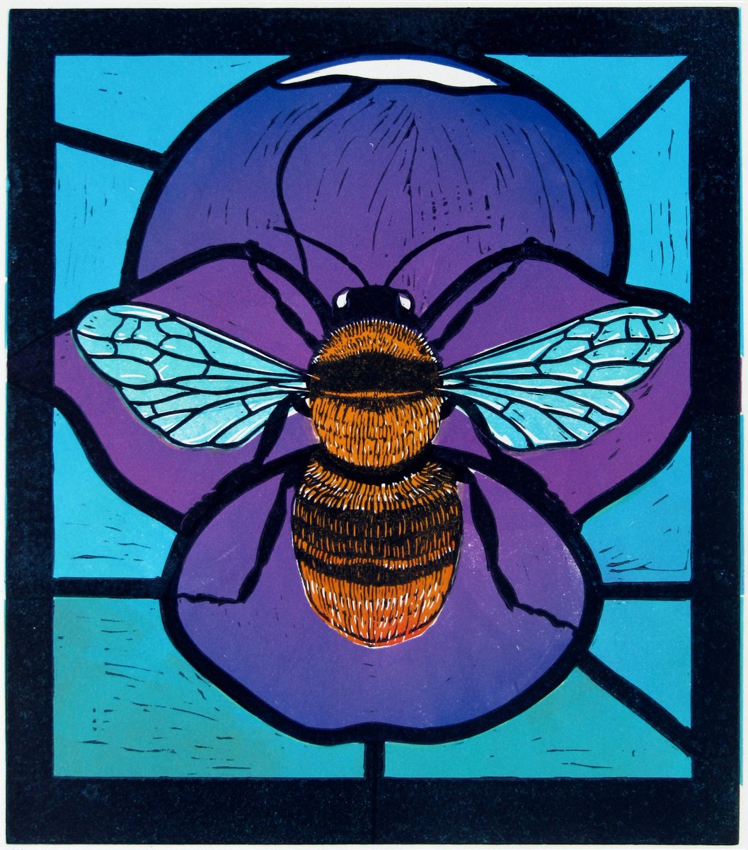 Linocut , Bee Mosaic Iii By Rebecca Coleman, 9 X 10, Artwork For Sale On Artfinder