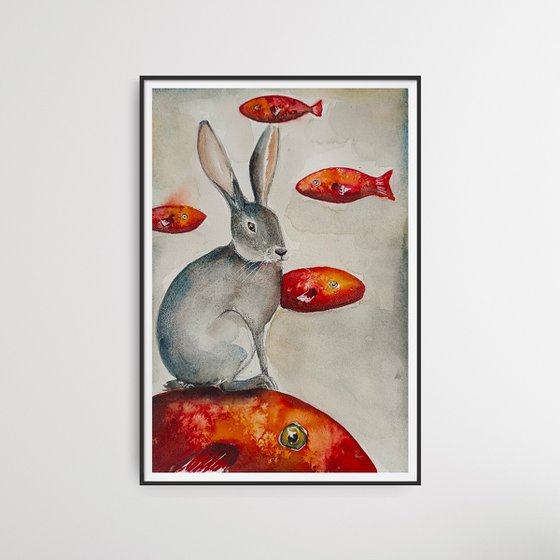 Rabbit with red fishes