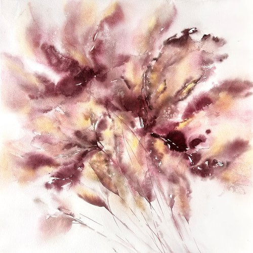 Abstract burgundy flowers by Olga Grigo