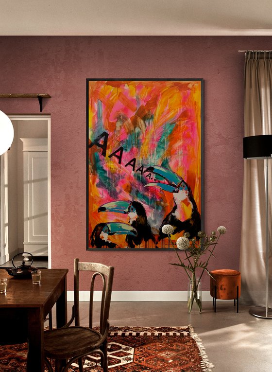 Huge XXL painting - "Toucans" - Bright - Birds - Exotic - Exotic animals - Expressionism