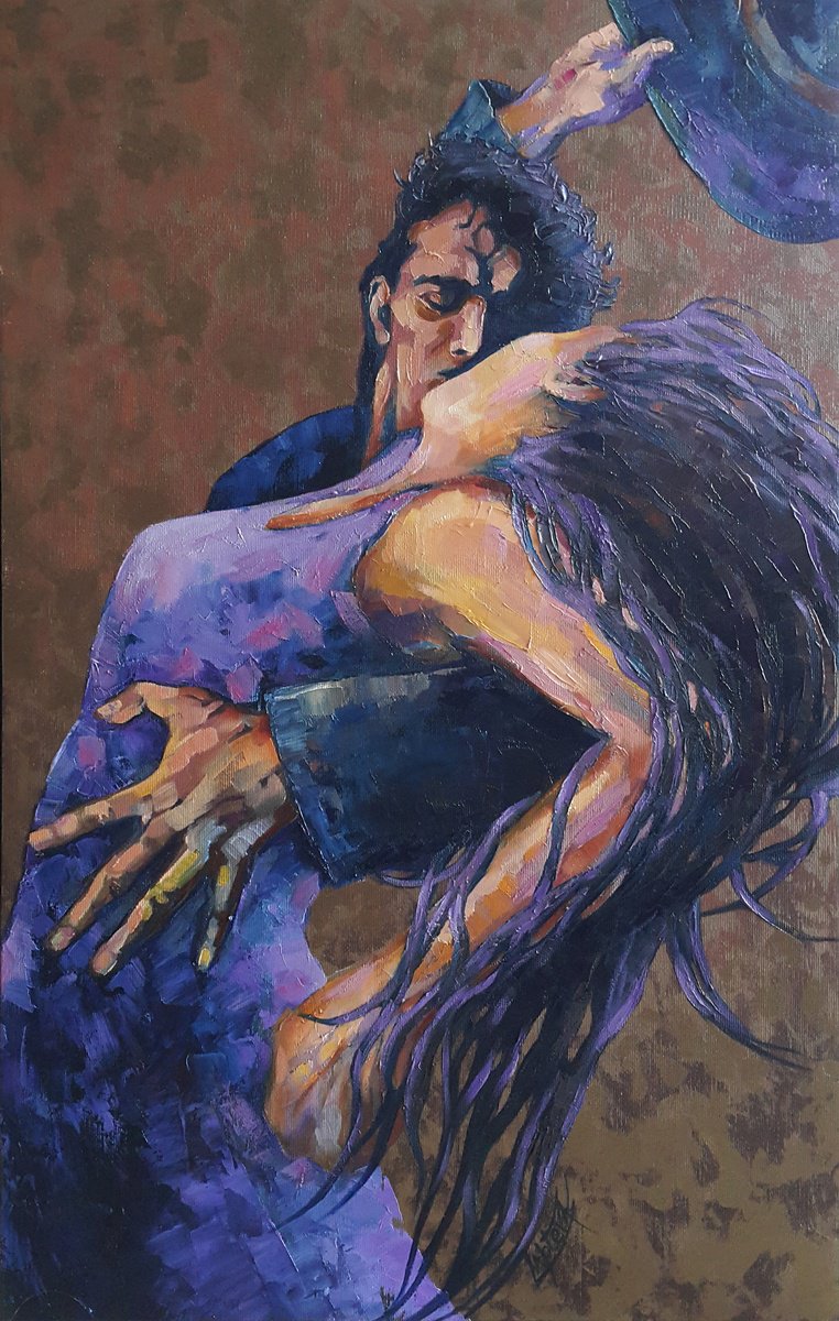 Impressionistic Portrait Oil Painting By Viktoria Lapteva, 19 X 30", Passion Dance, Original Artwork
