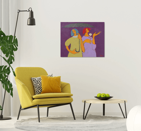 Two under an umbrella.