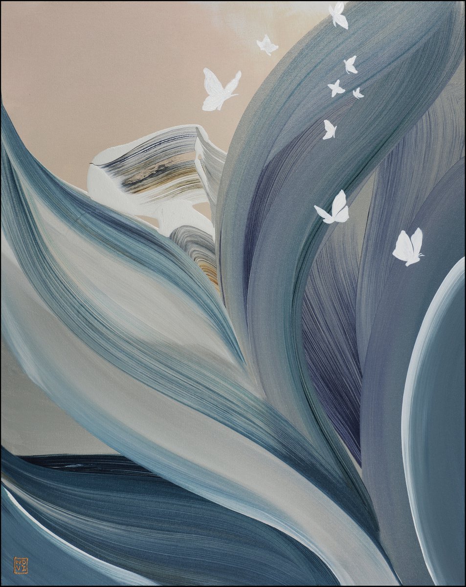 Abstract Acrylic Painting By Novi Lim, 25 X 32", Faraway Land Ii, Original Artwork