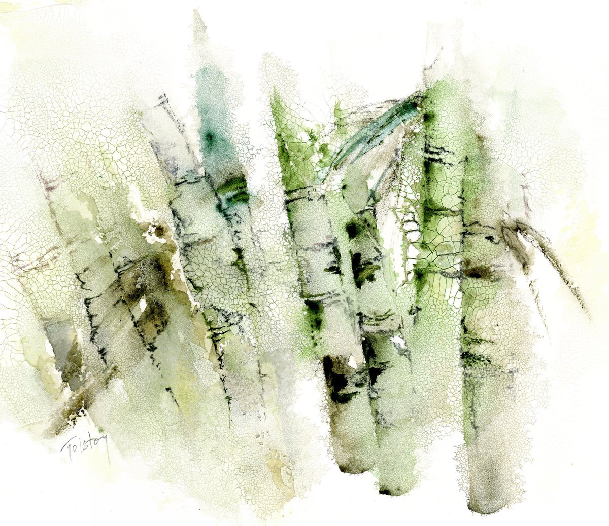 Impressionistic Botanical Painting By Alex Tolstoy, 12 X 10, Bamboo Forest, Original Artwork