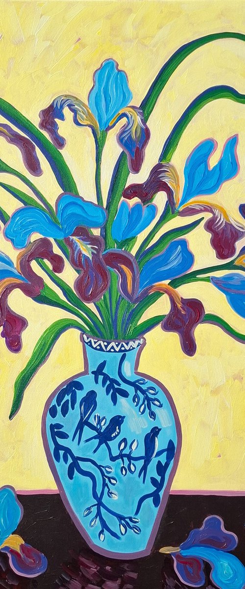 Irises in a Chinese Vase 8 by Kirsty Wain