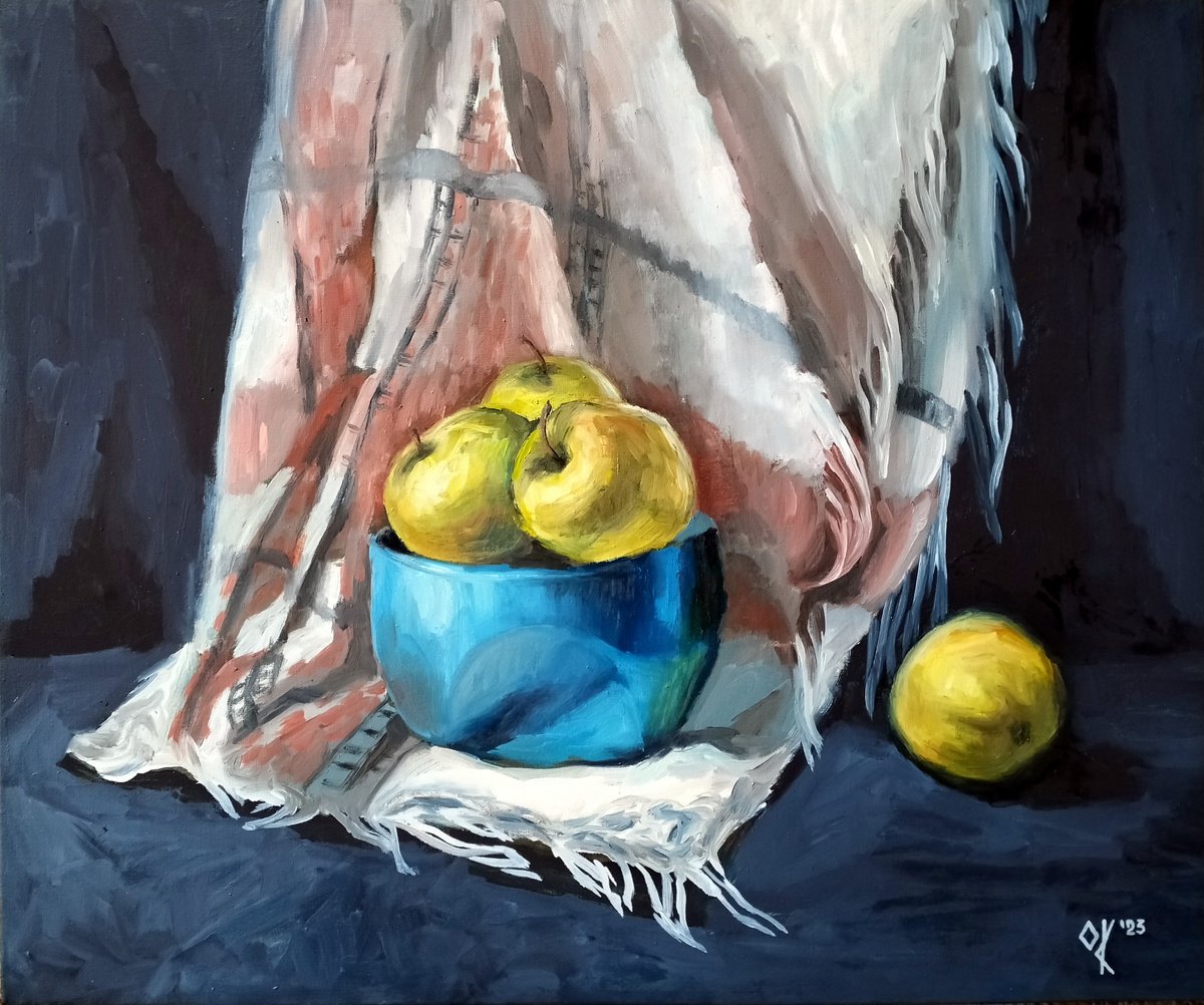 Apples on the tablecloth 2023 by Olena Kucher