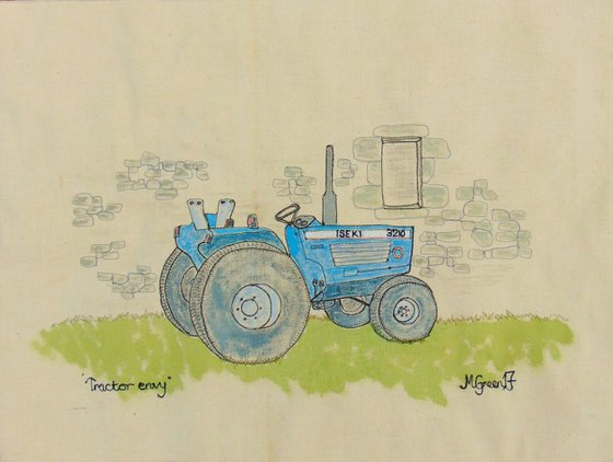 "Tractor Envy" - textile collage