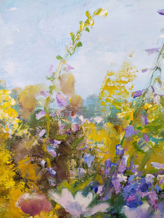 Flowers against a landscape