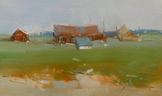 Farm, Original oil painting, Handmade artwork, One of a kind