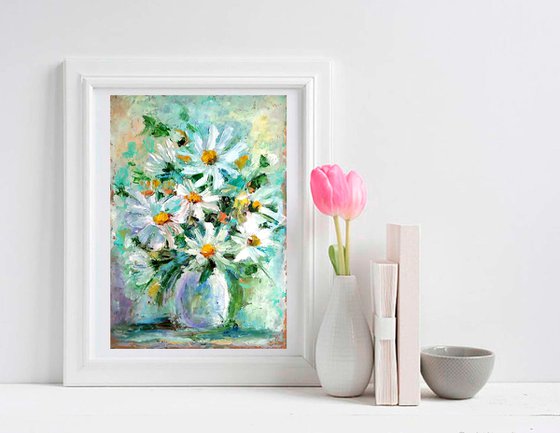 Summer Bouquet, Daisy Painting Floral Original Wall Art Flower Bouquet Artwork