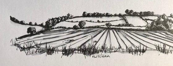 Autumn scene Norfolk Countryside Landscape Drawing in Pen and Ink - Traditional English Landscape