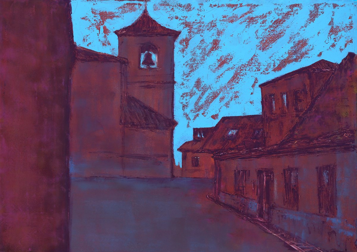 Impressionistic Cityscapes Acrylic Painting By Denys Kuvaiev, 28 X 20, Cabrerizos Salamanca, Original Artwork