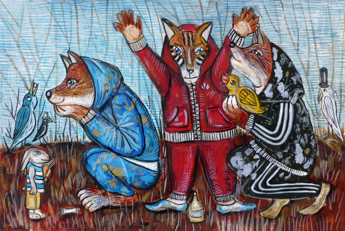 Surrealistic Painting , Hip Hop Party By Elizabeth Vlasova, 18 X 12, Artwork For Sale On Artfinder