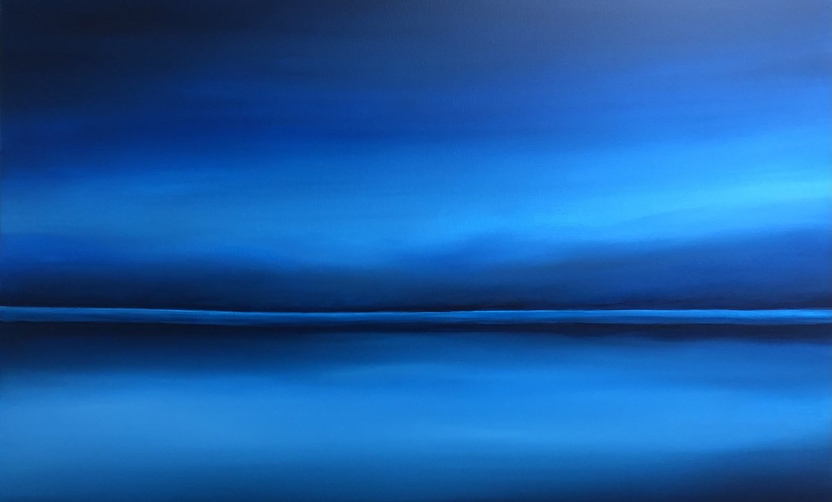 Impressionistic Landscape Oil Painting By Nataliia Krykun, 49 X 33", Endless Blue Ocean, Original Artwork