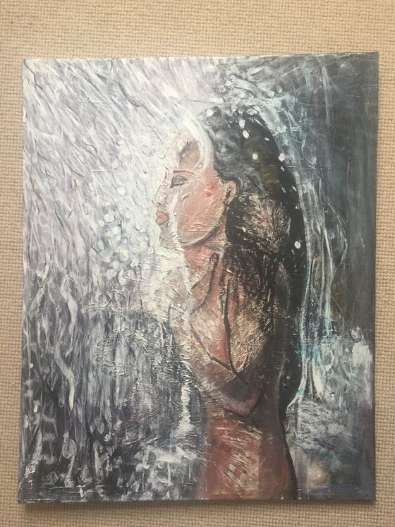 Water Fall Woman Water Rain Shower Large Canvas Painting Textured Artwork For Sale Online Gallery Buy Art Now Free Shipping 76x61 cm