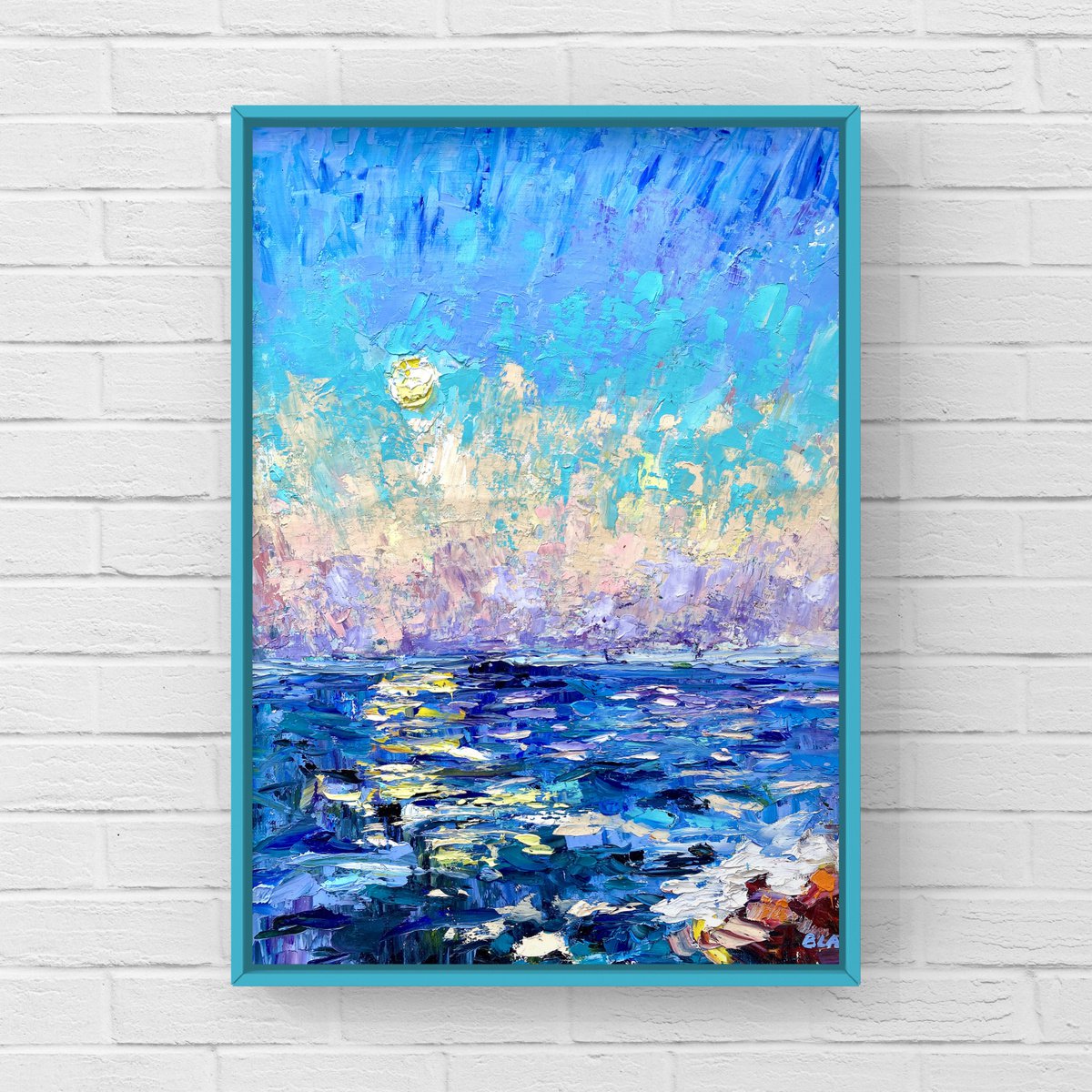 Sunset - Passion, 47*37cm, impressionistic oil sea sunset landscape painting by Olga Blazhko