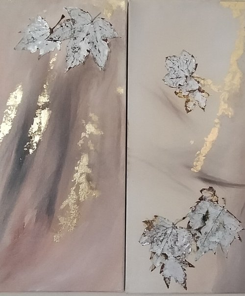 2 paintings, Leaves in the Wind by Nella Alao