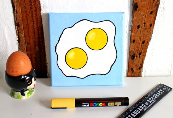 Fried Egg Double Yolk Pop Art Painting On Mini Canvas