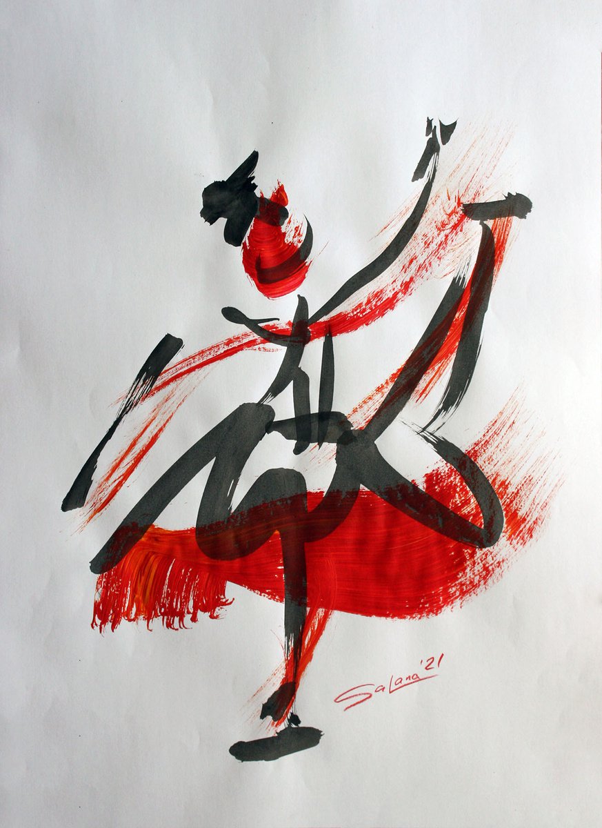Abstract Drawing By Salana Art / Svetlana Samovarova, 13 X 17", Dance Expression 1, Original Artwork
