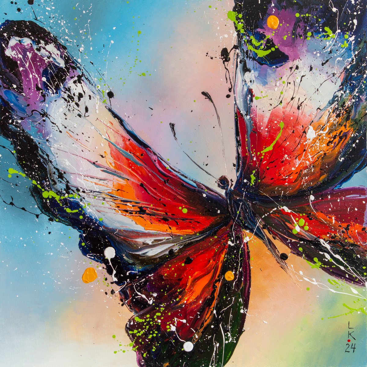 Abstract Animal Oil Painting By Liubov Kuptsova, 20 X 20", Summer Messenger, Original Artwork