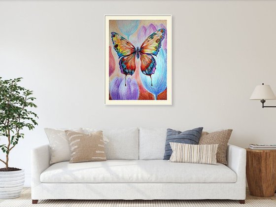 Vibrant Flight, Paper, Oil Pastel, 86x59 cm