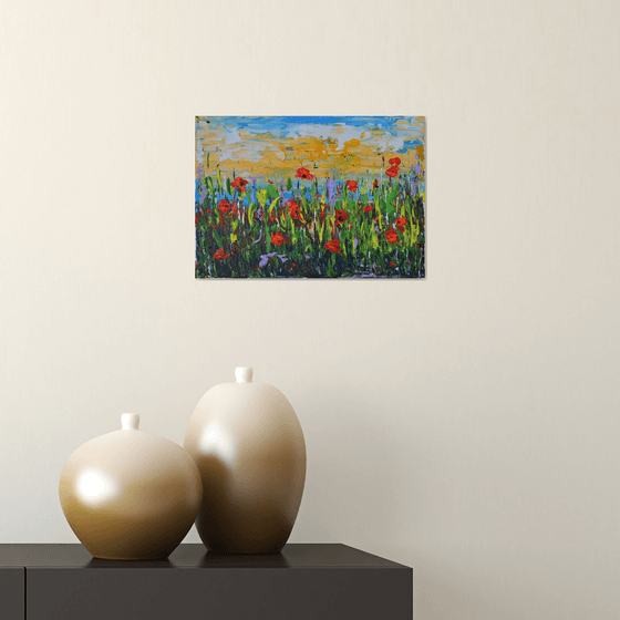 Yellow Sky - Palette knife  Modern abstract landscape Gift idea