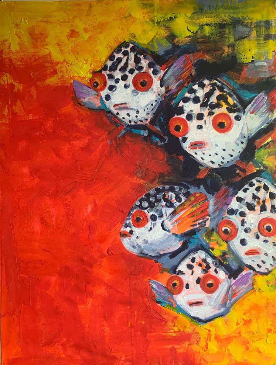 Impressionistic Animal Acrylic Painting By Olga Pascari, 35 X 46", Sea Creatures, Original Artwork