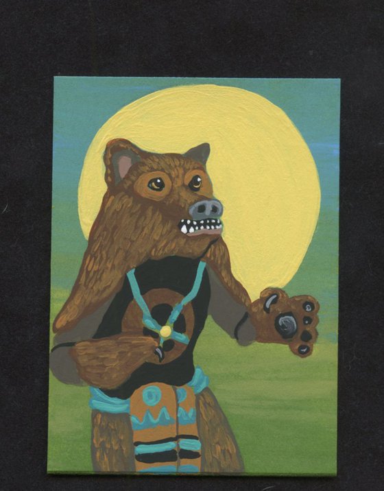 ACEO ATC Original Painting Bear Kachina Doll Native Art-Carla Smale