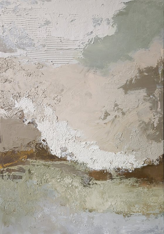 "Beige Fjord 2" Abstract beige sage green art