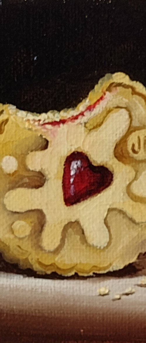 Little Jammie Dodger biscuit still life by Jane Palmer Art