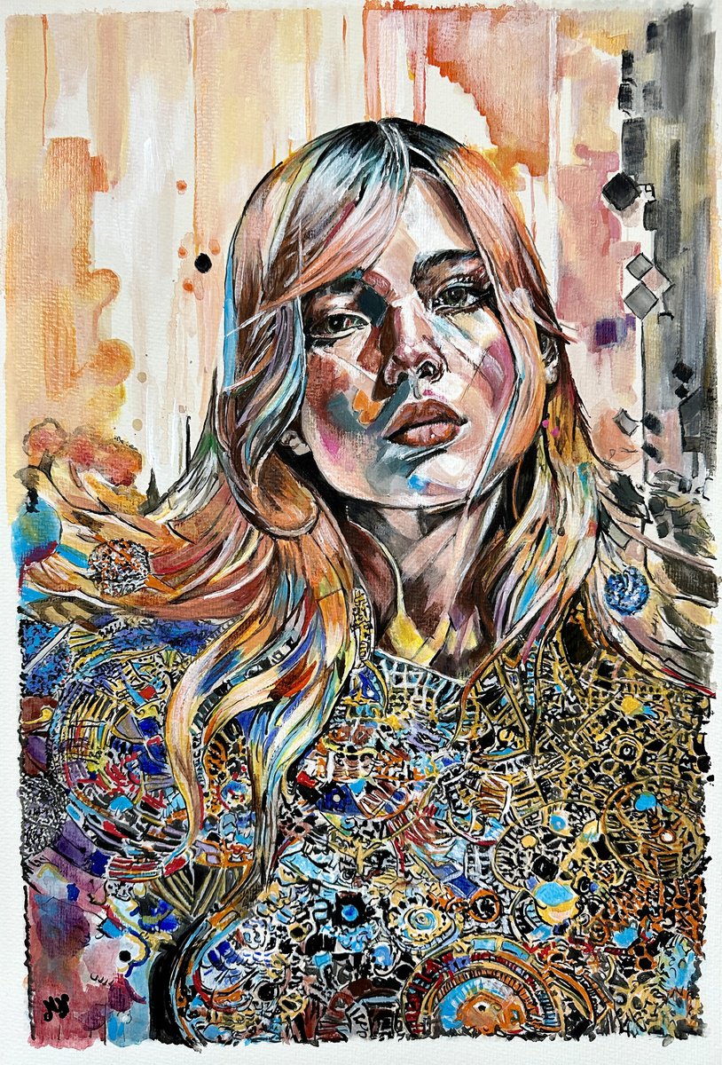 Abstract Portrait Acrylic Painting By Misty Lady - M. Nierobisz, 13 X 19", Patterns Of The Soul, Original Artwork