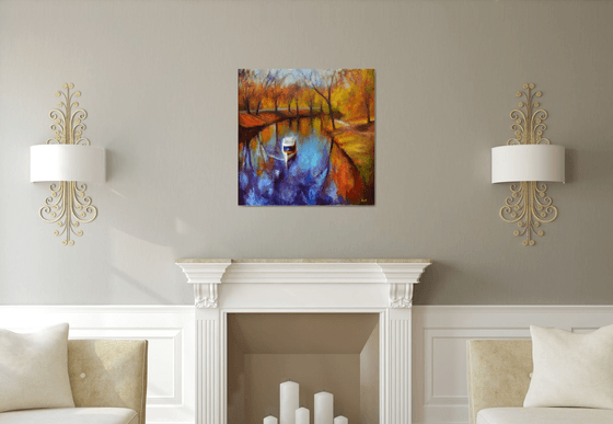 Golden season. Large abstract Landscape Oil