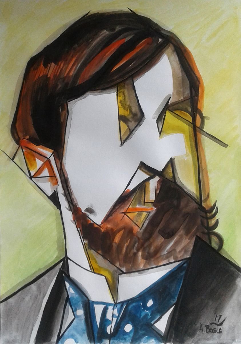 Geometric Portrait Painting By Aleksandar Basic, 12 X 17, Henri De Toulouse-Lautrec, Original Artwork