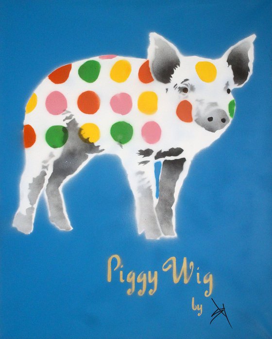 Piggy Wig (blue) with FREE poem! (On canvas).