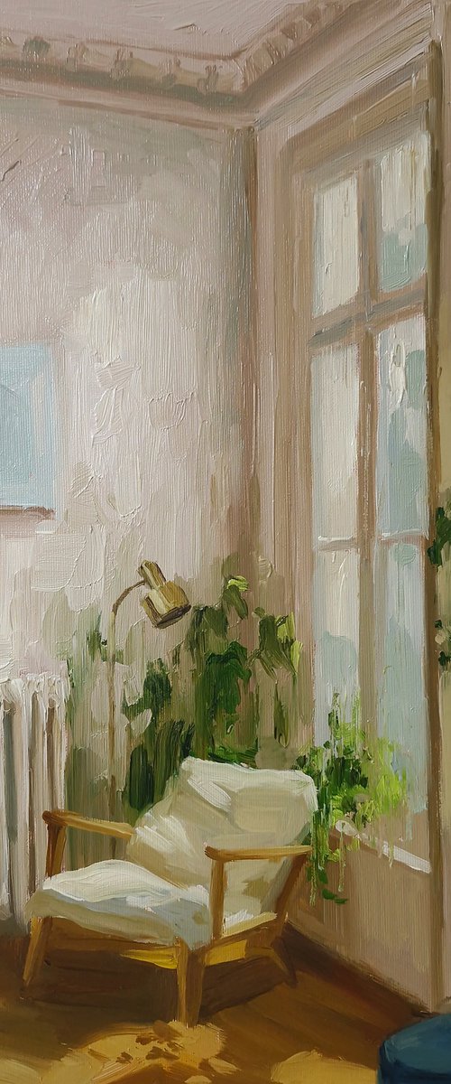 "Coziness" Cozy place by the window oil art by Yana Sagan