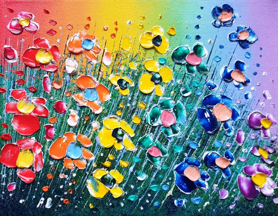 "Rainbow Meadow Flowers in Love"