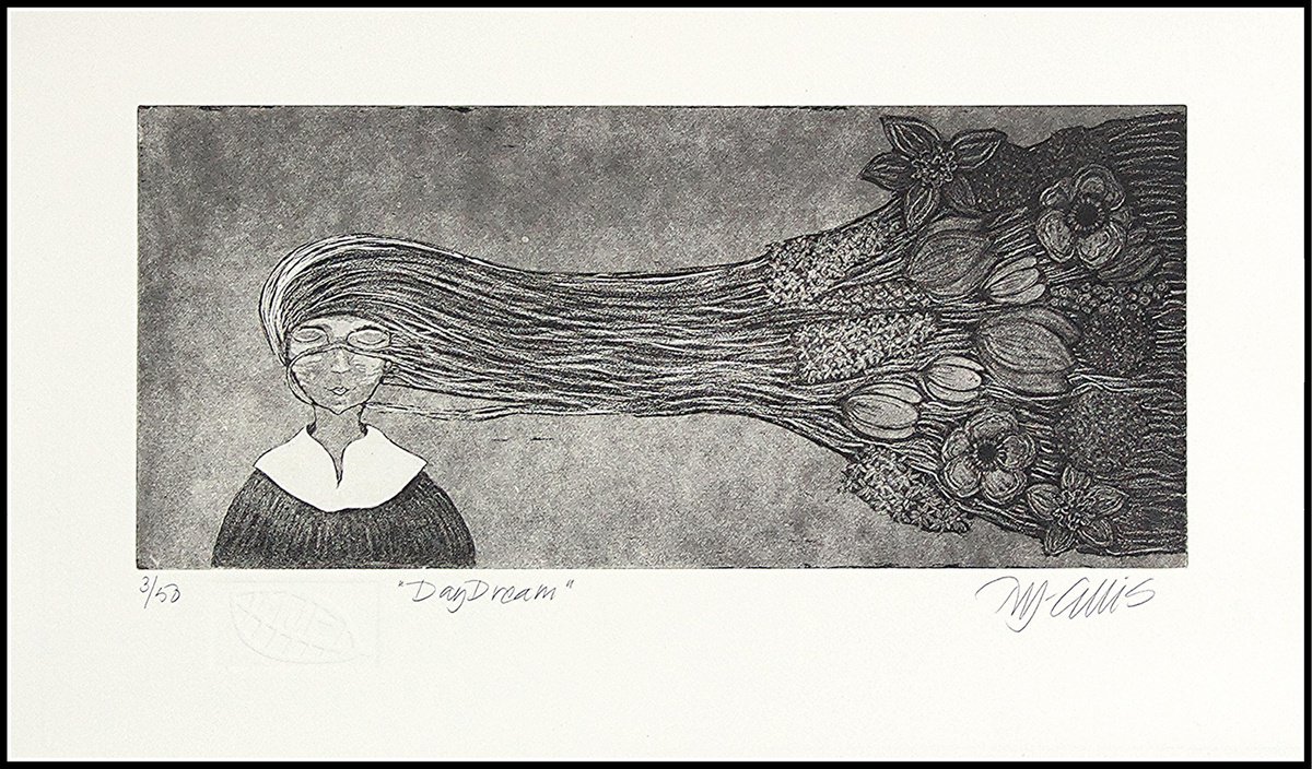 Illustrative Portrait Etchings & Engravings By Mariann Johansen-Ellis, 17 X 10", Dreamer, Original Artwork