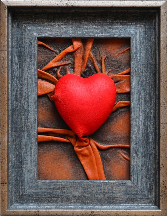 Lovers Heart 22 - Original Framed Leather Sculpture Painting Perfect for Gift