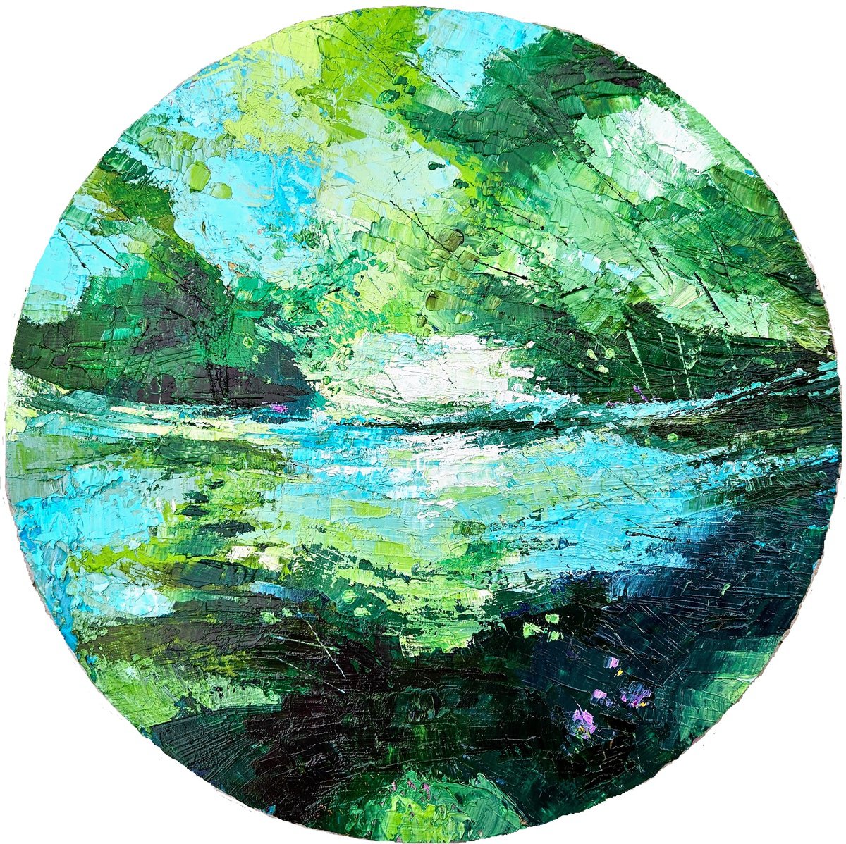 Organic Abstract Oil Painting By Simon Tunde, 12 X 12", The Face Of The Moon, Original Artwork