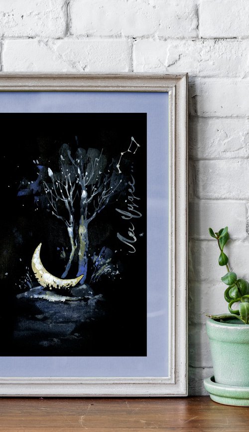 "Moonlight" fairy tale illustration on black background by Ksenia Selianko