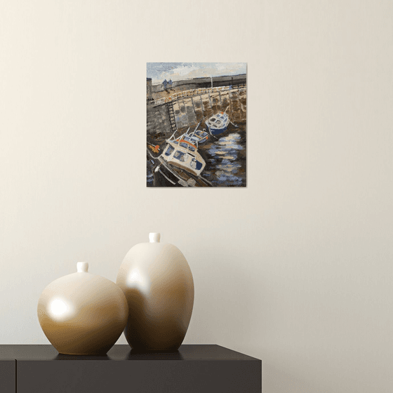 Boats at their moorings, an original oil painting