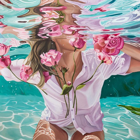 Underwater with pink flowers