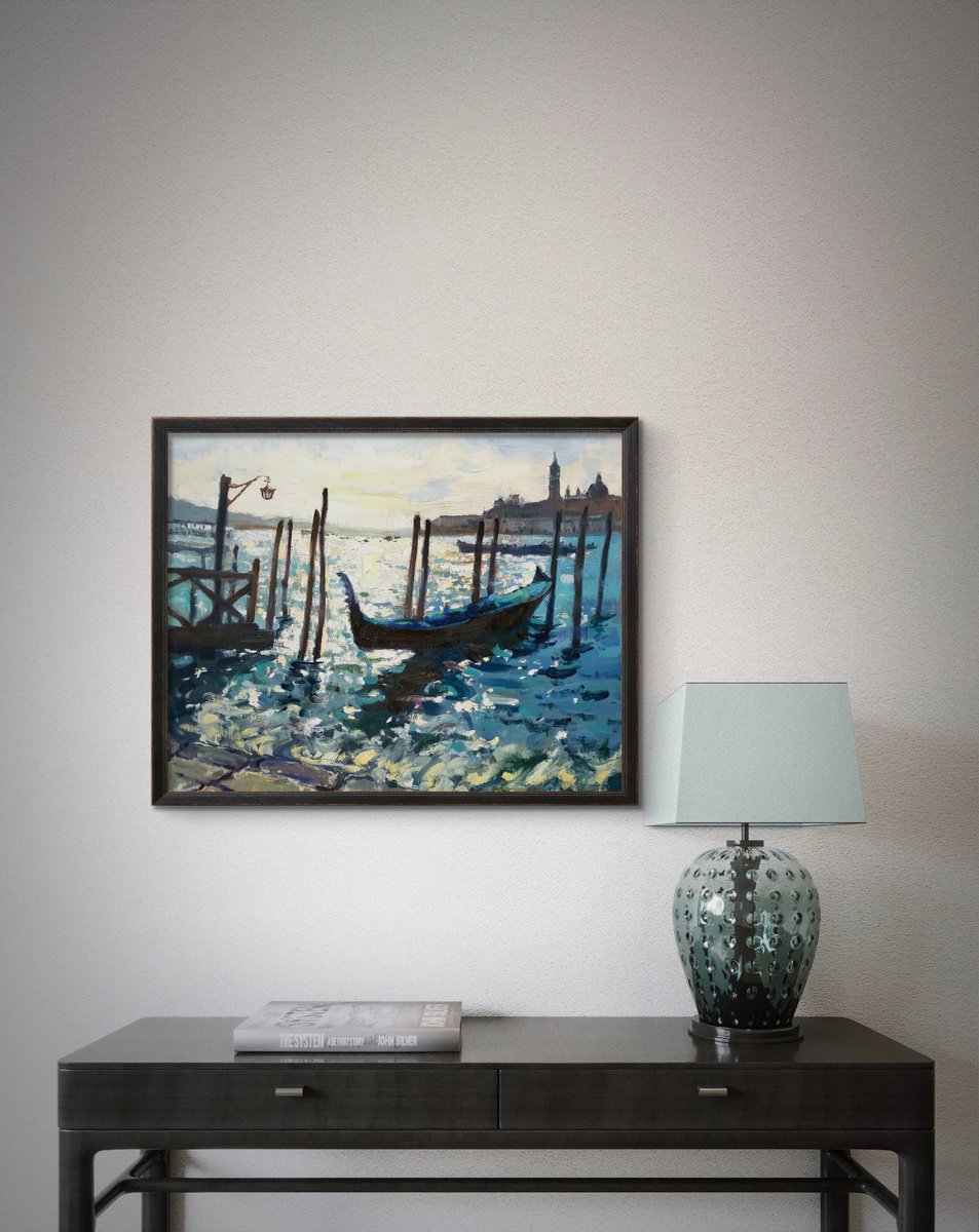 Impressionistic Landscape Oil Painting By Kristina Sellers, 20 X 16", Shimmering Canal, Original Artwork