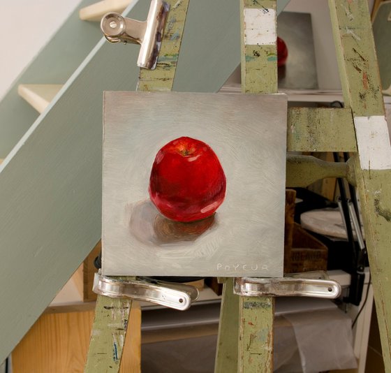 still life of red apple on a white background