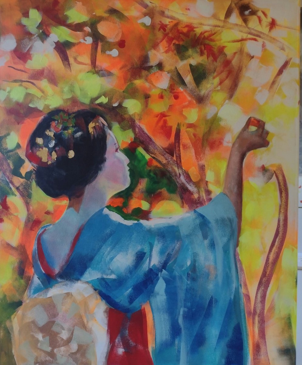 Expressive Portrait Acrylic Painting By Marina Del Pozo, 32 X 39", Fall, Original Artwork