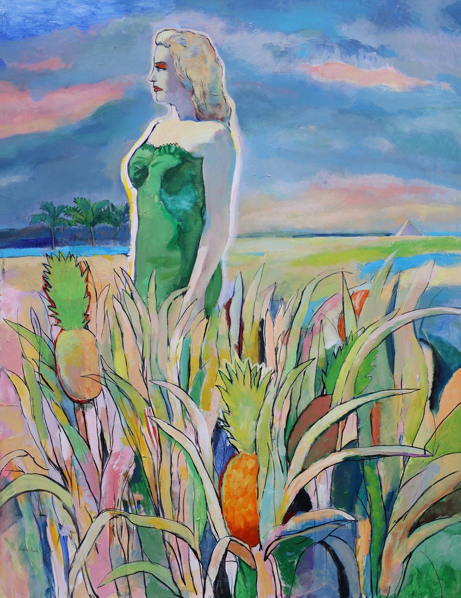 Expressive Portrait Acrylic Painting By Artem Andreichuk, 45 X 59, Moment Of Silence, Original Artwork